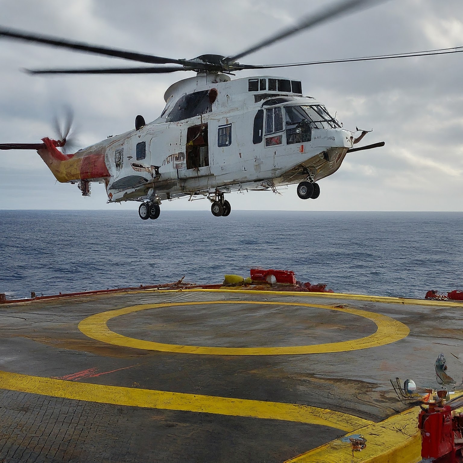 Helicopter landing on the oil rig