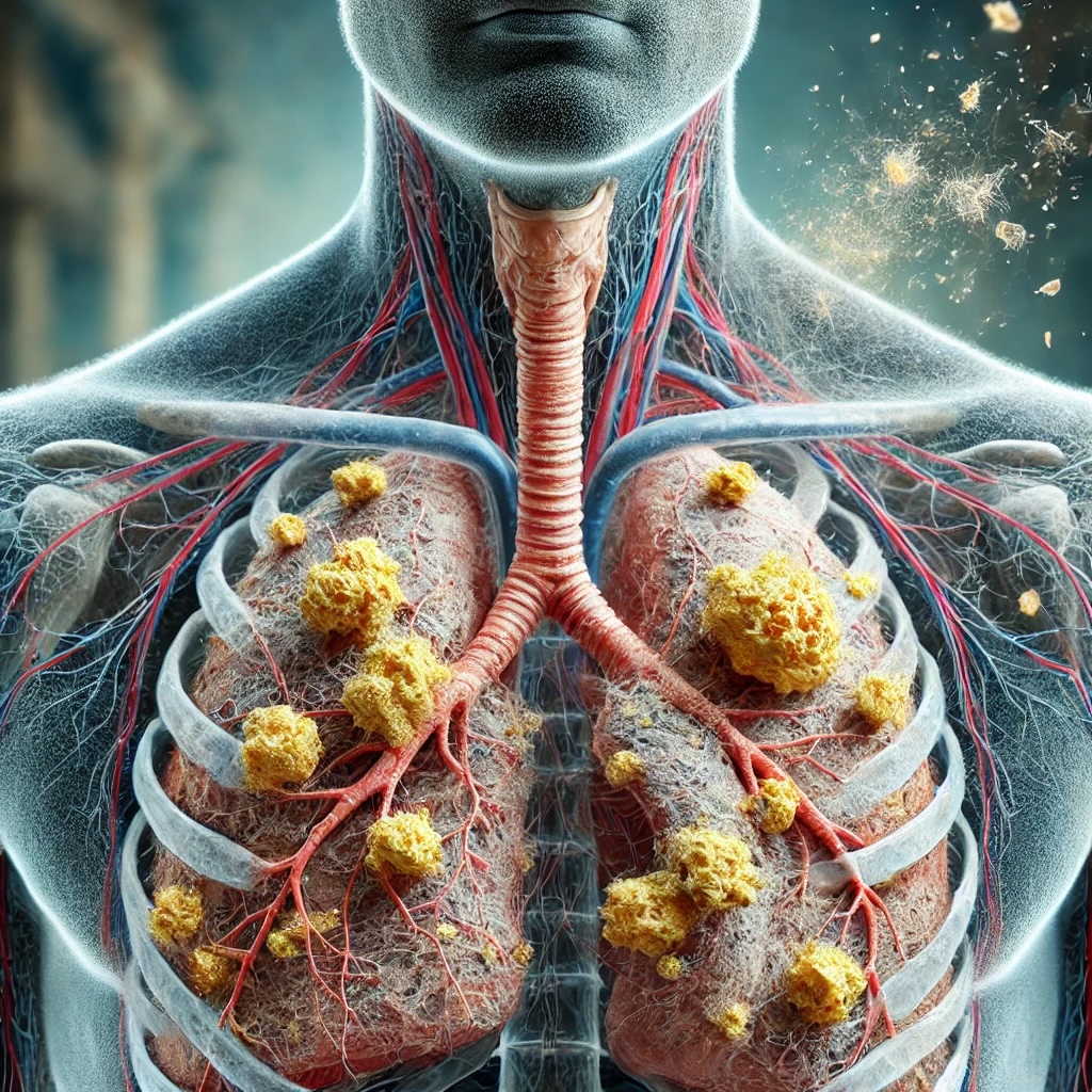 An image related to mesothelioma, focusing on the impact of asbestos exposure on the lungs and chest cavity.