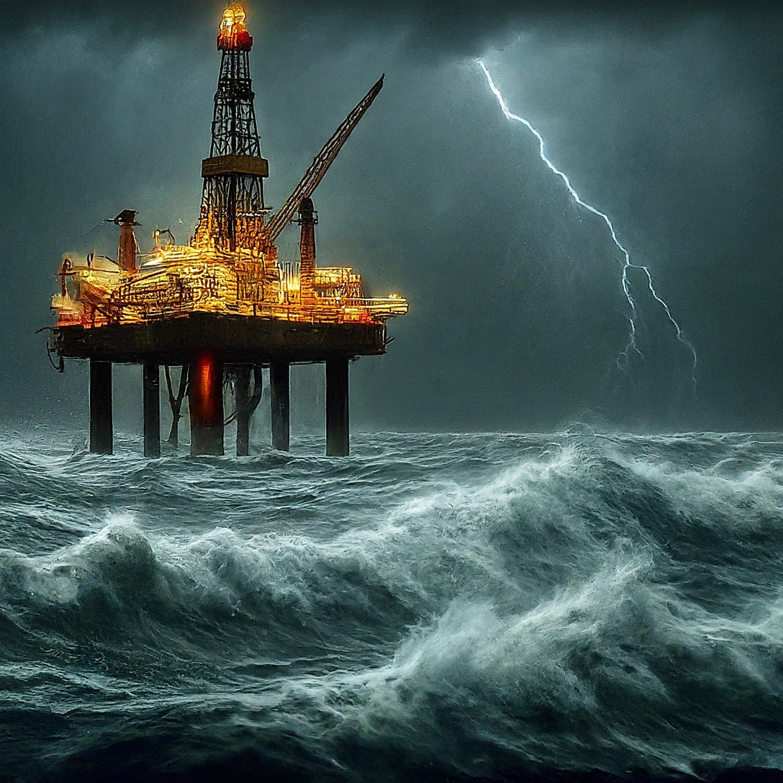 Oil rigs are ominous in storms